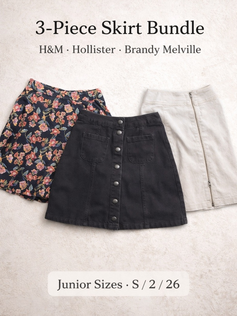 Junior Skirt Bundle 3‎ Pc H&M Hollister Brandy Melville Mini Skirts S 2 26